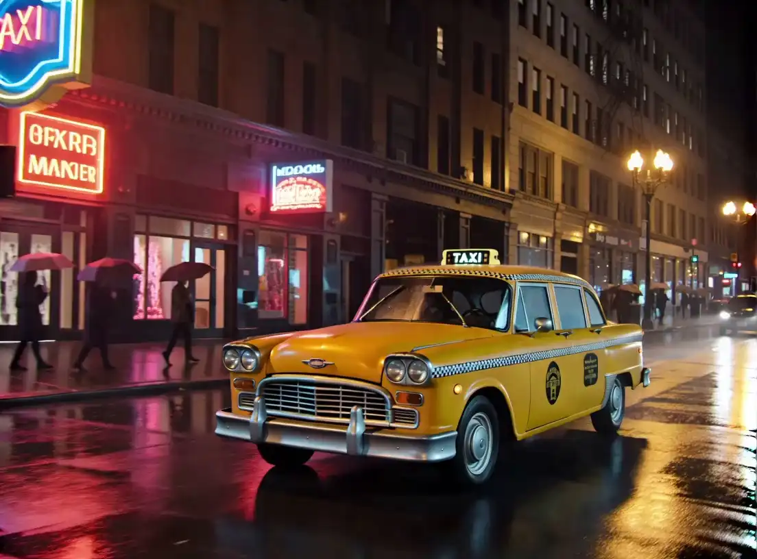 Vidu Q3 Creative Gallery: Retro Taxi, Rainy NYC Night