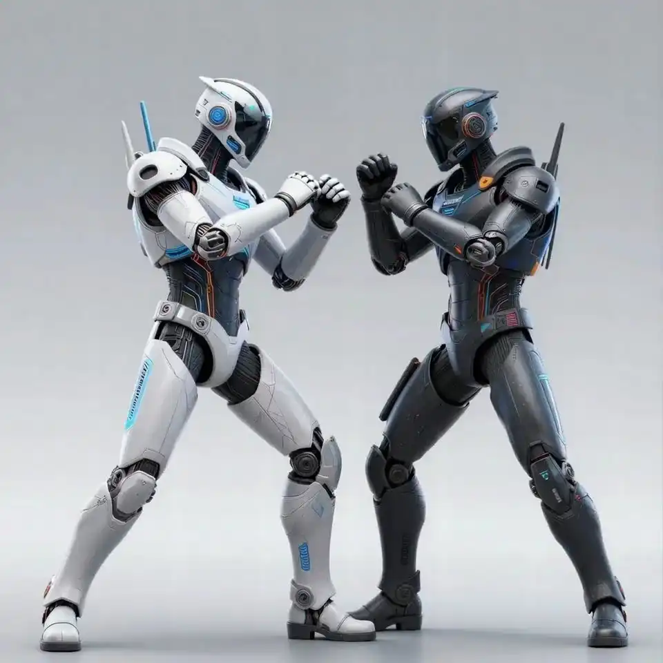 Vidu Q3 Creative Gallery: White Robot vs Black Robot Fight
